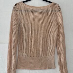 BCBG Maxazria Mesh Knit Light Pink Nude Long Sleeve Sweater Size Small